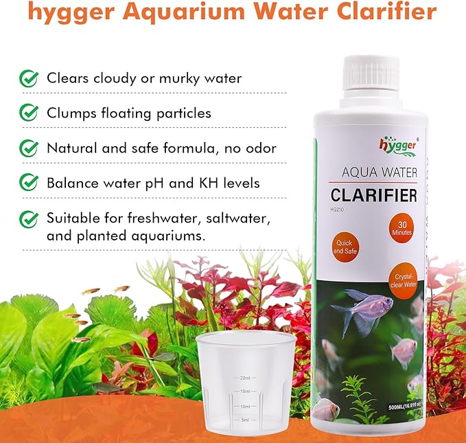 hygger Aquarium Water Clarifier, Water Clarifier for Fish Tank, Clears Cloudy Water for Freshwater and Saltwater Tanks, 300 ML