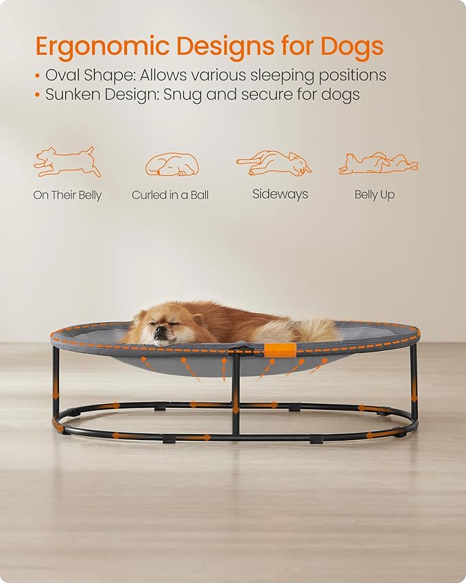 Feandrea Pet Bed, Cat Hammock, Elevated Cat Bed for Multiple Cats, with Removable Washable Mesh, for Pets up to 40 lb, Oval, Gray UPCB003G01