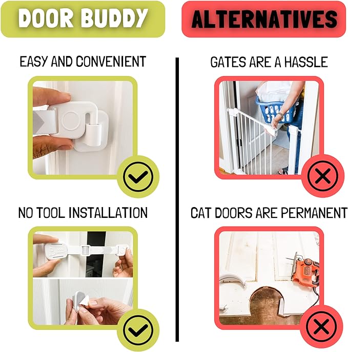 Door Buddy Pet Door Latch for Cats. Adjustable Cat Door Strap. Dog Proof Litter Box & Feeding Station Without Pet Gate. Most Customizable Cat Door Holder for Interior Door. (1, Caramel Strap)