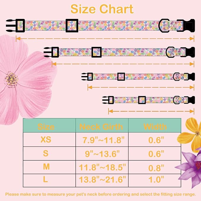 Faygarsle Dog Collar for Small Medium Large Dogs Cute Puppy Collars for Female Dogs Floral Patterned Pet Collars for Summer Spring Wedding Puppy Necklace Girl Dog Collar S