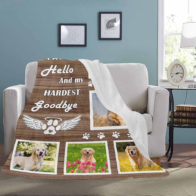 Artsadd Personalized Throw Blanket with Dog Cat Pet Photo,Dog Memorial Picture Customized Blanket in Loving Memory for Family and Friends Custom Bed Throw Blanket Sympathy Remembrance Gift