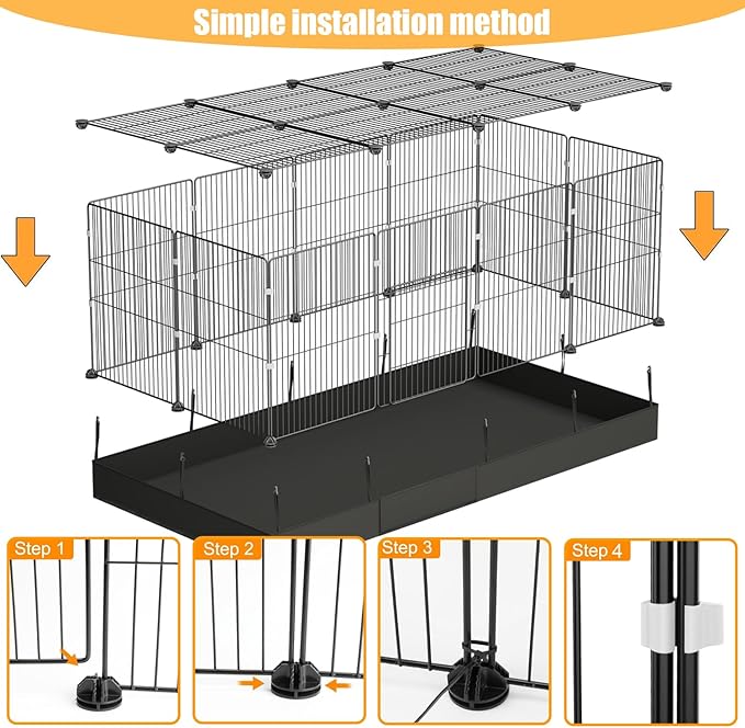 20 Planes Guinea Pig Cages Enclosed Hamster Cage with Door & Waterproof Liner, Expandable Cage for Guinea Pigs, Metal Wire Yard Fence Rabbit Cage