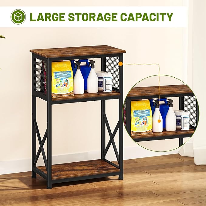 Snughome 10 Gallon Aquarium Stand with Storage, 3 Tier Heavy Metal Fish Tank Stand Shelf 20.47" x 11.42" x 30.91", Rustic Brown