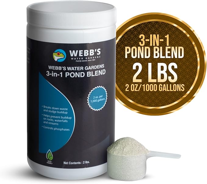 Webb's Water Gardens 3-in-1 Pond Blend | All Natural Enzyme Producing Beneficial Bacteria for Koi, Goldfish & Turtle Ponds | Breaks Down Sludge & Muck | All Natural | Safe - 2lbs