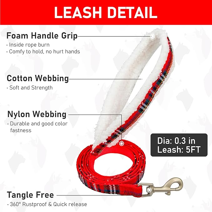 GAMUDA Small Dog Harness Collar and Leash Set, Step in No Chock No Pull Soft Mesh Adjustable Dog Vest Harnesses Plaid Reflective for Dogs Puppy Cats Kitten Rabbit (Warm Red, S)
