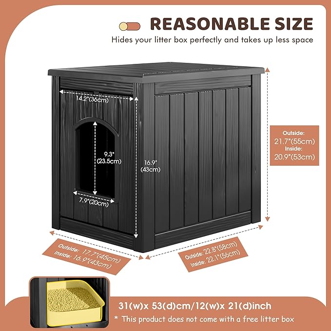 NUNU LAB Cat House for Indoor & Outdoor, Durable PP Plastic Cat Shelter with Easy Assembly & Cleaning, Cozy All-Season Pet House for Cats, Kittens & Small Pets (Black, Large)