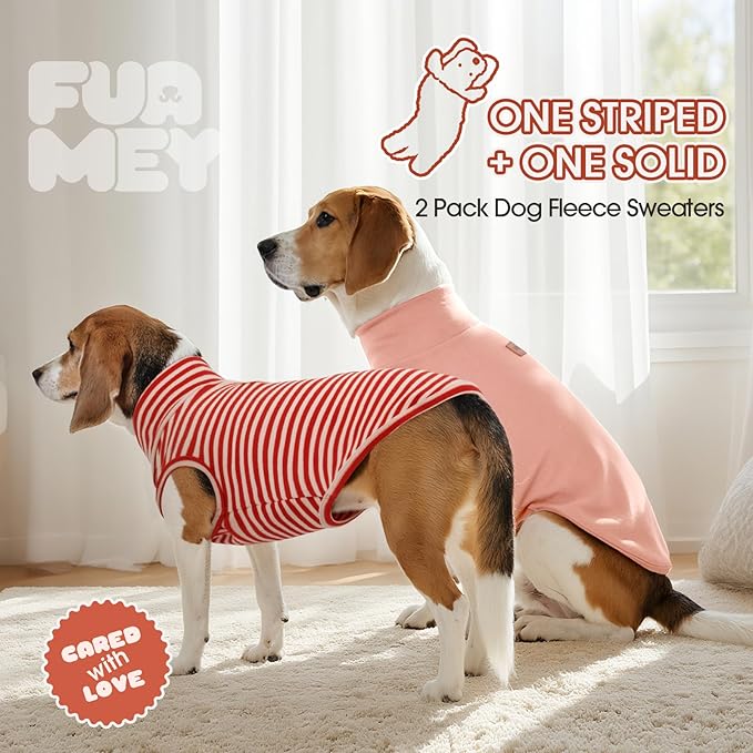 FUAMEY 2 Pack Dog Fleece Vest for Extra Small Dogs,Maltese Chihuahua Stretchy Dog Sweatshirts Warm Dogs Pullover Winter Pet Sweaters with Leash Hole Puppy Turtleneck Sleeveless Pink Stripes XS