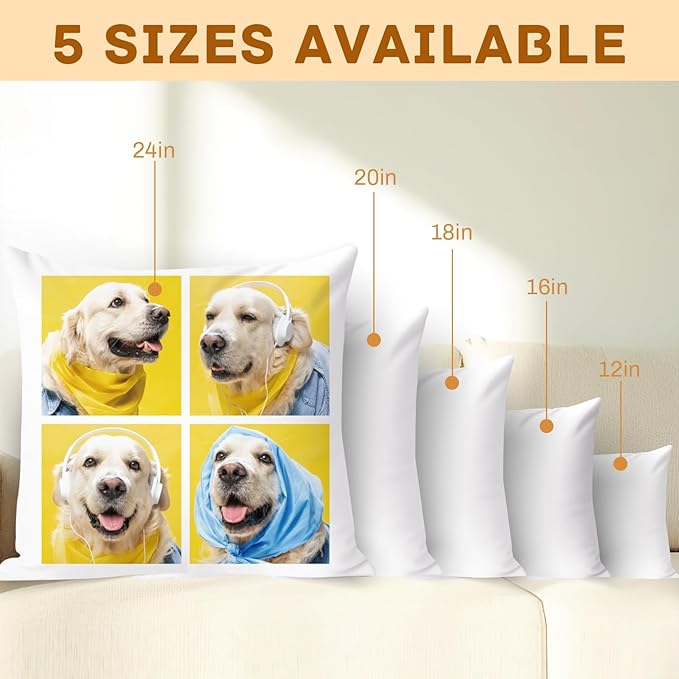 Custom Pillow with Picture & Text - Include Insert, Personalized Photo Pillow Double-Sided Printing | 5 Sizes & 10 Colors Optional, Custom Pet Memorial Gifts | Keepsake Gifts for Loved One