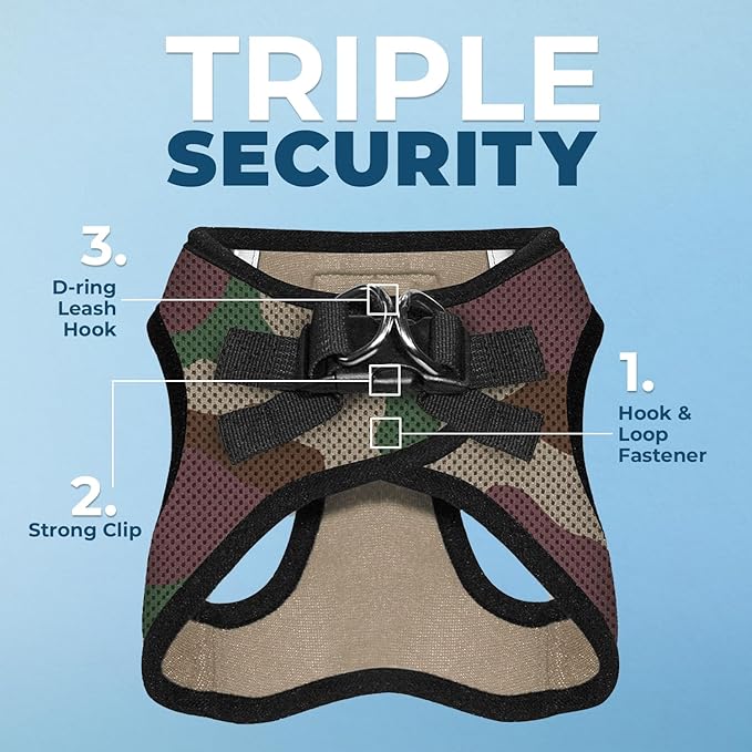 Best Pet Supplies Voyager Step-in Air Harness - All Weather Mesh, Reflective, No Pull Harness for Dogs, Cats - Secure with Hook & Loop Fastener, Buckle, Double D-Rings - Army/Black Trim, M