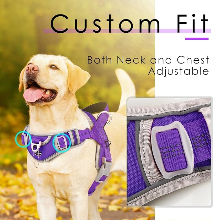 ADVENTUREMORE No Pull Dog Harness for Large Dogs, Sport Dog Halter Harness Reflective Breathable Dog Vest Escape Proof Dog Harness with Easy Control Front Clip Handle for Training Walking L Purple