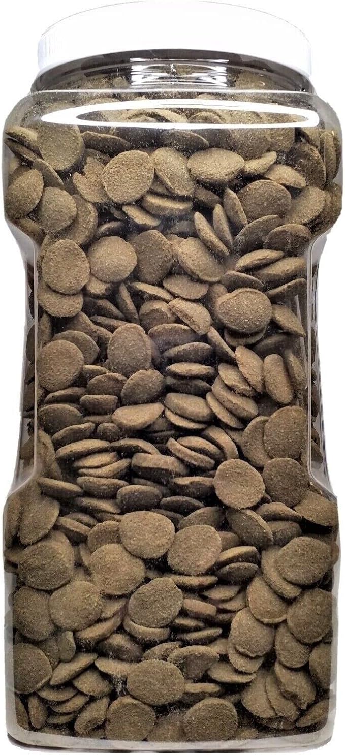 Aquatic Foods Inc. 18mm - 3/4" Wafers, Sinking & Floating for Both Bottom Fish & Surface Fish, Pond Fish, Shrimp, Snails, Crabs, Crayfish…8oz Small Jar