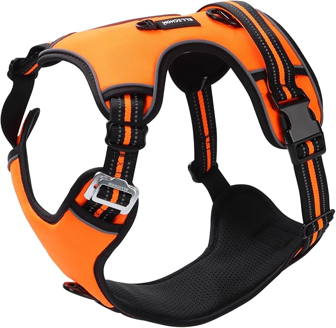 No Pull Dog Harness with 3 Snap Buckles,No Choke Front Lead pet Harness Reflective and Adjustable Soft Padded Vest for Small Medium Large Dog (Orange, Small)