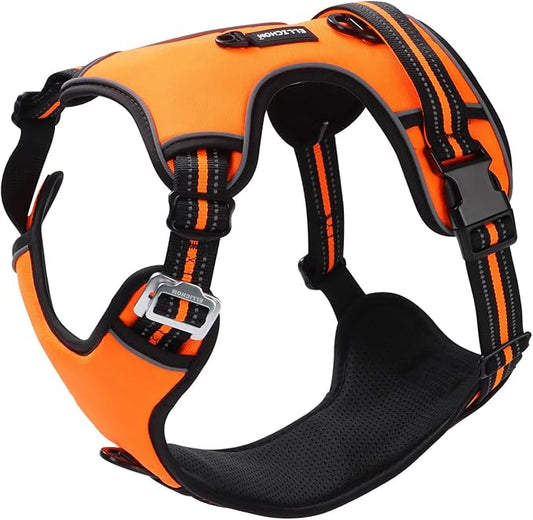No Pull Dog Harness with 3 Snap Buckles,No Choke Front Lead pet Harness Reflective and Adjustable Soft Padded Vest for Small Medium Large Dog (Orange, Small)