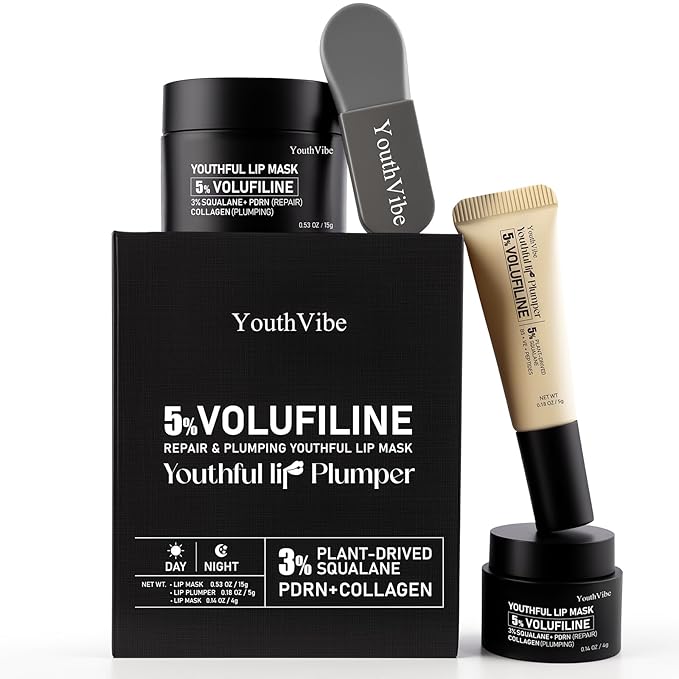 YouthVibe Lip Mask Overnight Moisturizing - Nourish & Hydrate, Antioxidants, 5% Volufiline, Vitamin E, Shea Butter, PDRN & Collagen Sleeping Lip Treatment for Dry, Chapped Lips