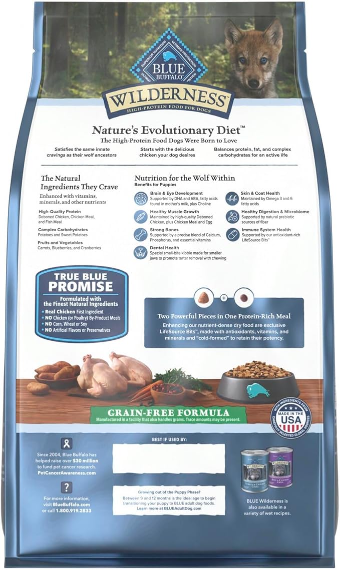 Blue Buffalo Wilderness Puppy High-Protein Dry Dog Food with Real Chicken, Grain-Free, Made in the USA with Natural Ingredients, Chicken, 4.5-lb Bag
