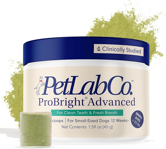 PetLab Co. ProBright Advanced Dental Powder - Dog Breath Freshener - Teeth Cleaning Made Easy – Targets Tartar & Bad Breath - Packaging May Vary - Formulated for Small Dogs