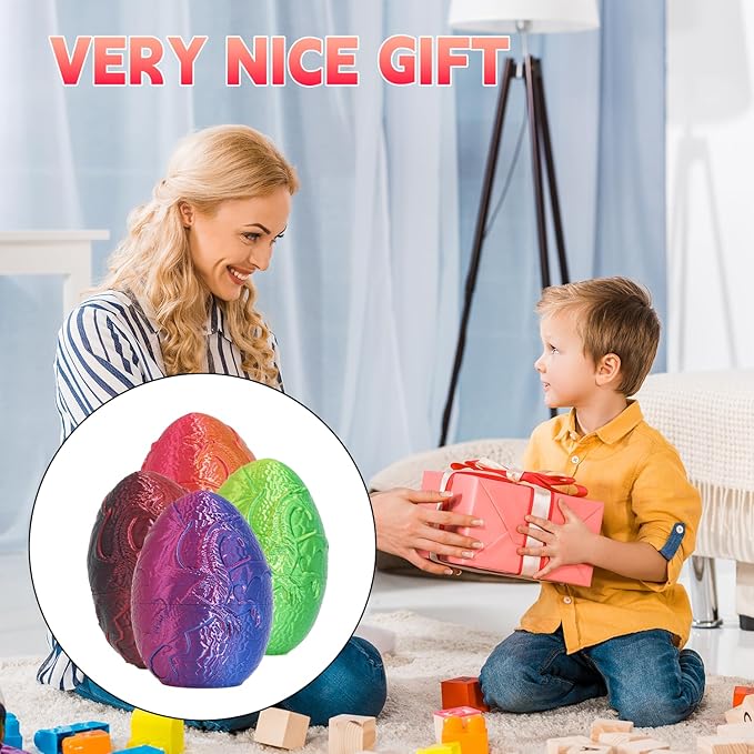 4PCS 3D Printed Dinosaur Animal Egg Set,Crystal Dinosaur Animals Egg Fidget Toy withDinosaur Inside Easter Halloween for Kids (4 Pcs Dinosaur)