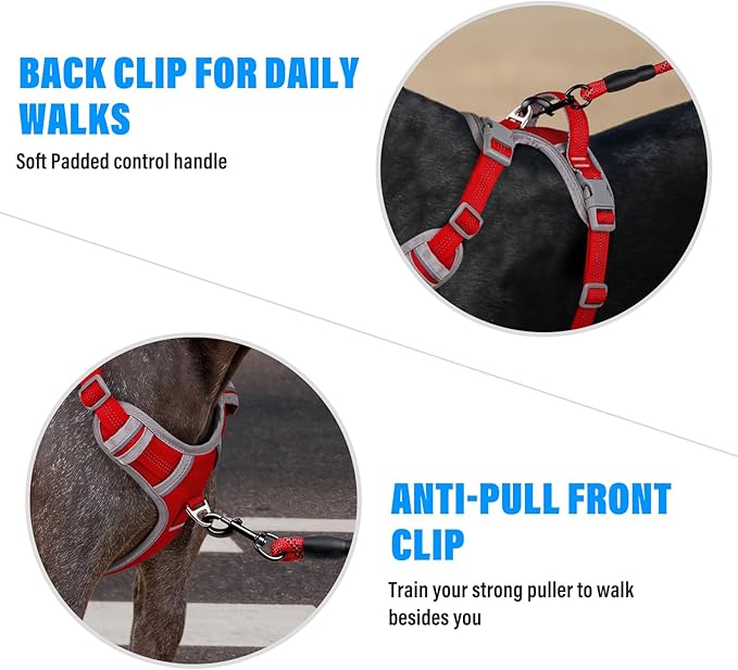 Plutus Pet No Pull Dog Harness, Release at Neck, Reflective Adjustable Dog Vest Harness, Easy Control Handle for Walking, for Small Medium Large Dogs, Red, L