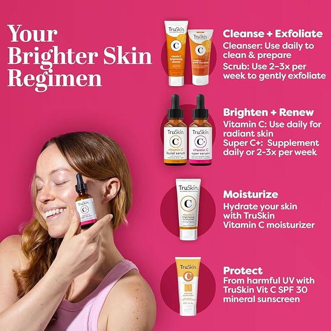 TruSkin Vitamin C Super Serum for Face - Five Skin Benefits in One Serum with Vitamin C, Retinol, Niacinamide, Hyaluronic Acid & Squalane - Brighten, Firm & Smooth the Look of Skin - 1 fl oz