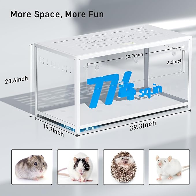 BUCATSTATE Hamster Cage Metal 2.0 - Large Hamster Enclosure Stackable with Top Access Easy Assemble 39.3L*19.7W*20.6H Inches Dwarf Syrian Hamster Tank for Gerbil, Mouse, Rat (774sq inch White)