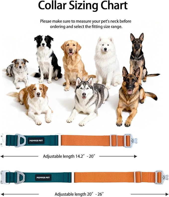 Heavy Duty Tactical Dog Collar,Metal Buckle Quick Release Collar for Large Dogs,1700 LB Strength Tested,Dual Color Nylon Collar for Walking,Training & Hunting