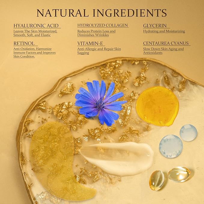 Under Eye Patches Masks - for Dark Circles, Puffy Eyes, Fine Lines, Wrinkles, Eye Bags Treatment with Collagen and Hyaluronic Acid,Anti-Aging, Moisturizing and Hydrating 24K Gold (60 Pcs)