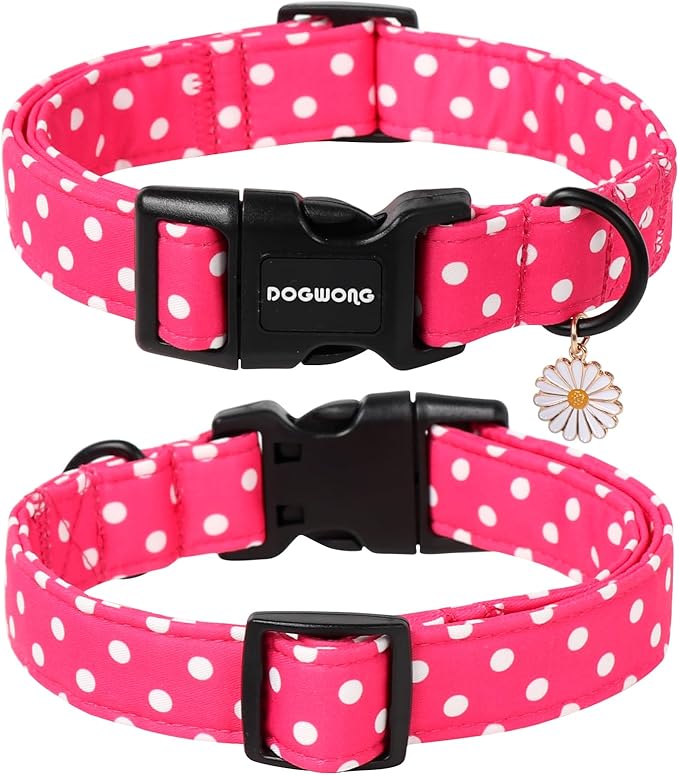 DOGWONG Pink Girl Dog Collar, Cute Pink Female Dog Collars, Adjustable Cute Pet Collars Girl Design Dog Collar for Small Medium Large Dogs