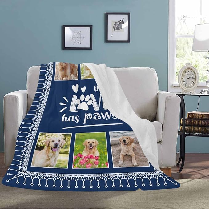 Artsadd Custom Throw Blanket with Dog & Cat Pet Photo, Personalized Memory Gift for Family & Friends - Dog Name Customized Bed Throw Blanket Sympathy Remembrance Made in USA