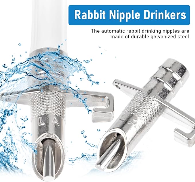 Automatic Rabbit Watering System Kit Rabbit Water Dispenser Include 12 Nipple Drinker, Hose, Connector, Hole Opener, Small Animal Water Feeder (Silver, 12 Nipple Drinker Kit)