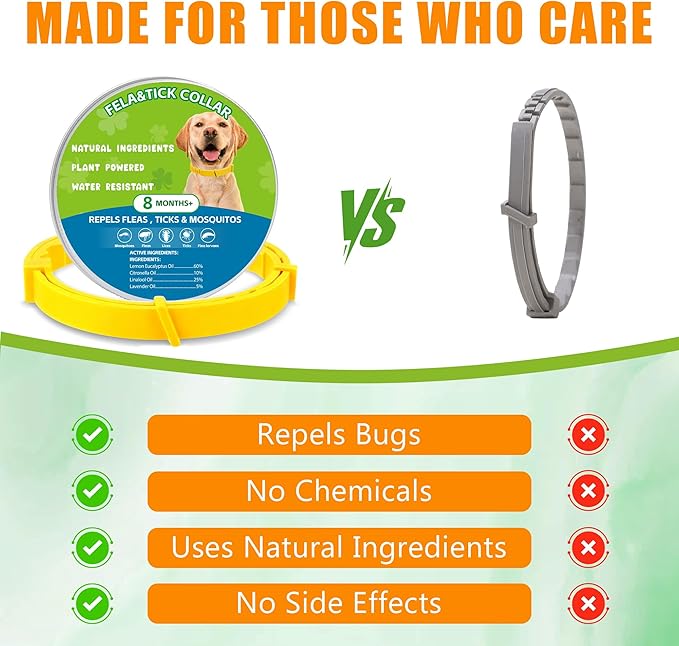 Natural Flea & Tick Prevention Dog Collars – 2-Pack Adjustable Waterproof Collars with Essential Oils (Lemon Eucalyptus, Citronella, Lavender, Linalool),Yellow, Safe for All Breeds