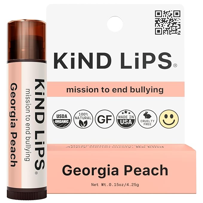 Kind Lips Georgia Peach Lip Balm Single Tube | Organic Lip Balm for Dry Lips | Natural Moisturizing Lip Care | Gluten Free | Made in USA