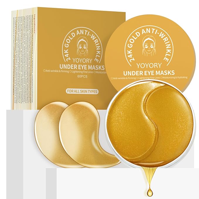 Under Eye Patches Masks - for Dark Circles, Puffy Eyes, Fine Lines, Wrinkles, Eye Bags Treatment with Collagen and Hyaluronic Acid,Anti-Aging, Moisturizing and Hydrating 24K Gold (60 Pcs)