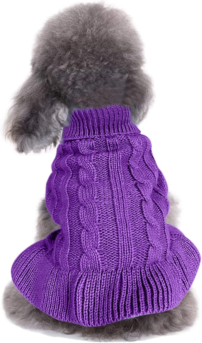 CHBORCHICEN Small Dog Sweaters Knitted Pet Cat Warm Dog Sweatshirt Winter Clothes Kitten Puppy Sweater (L, Dress-Purple)