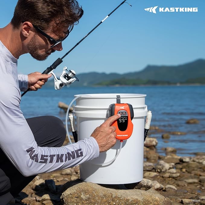 KastKing Li3 Rechargeable Live Bait Aerator, Lithium-Ion Battery, LCD Runtime Display, Large Aeration Stone, Aerator for Fish and Bait Buckets