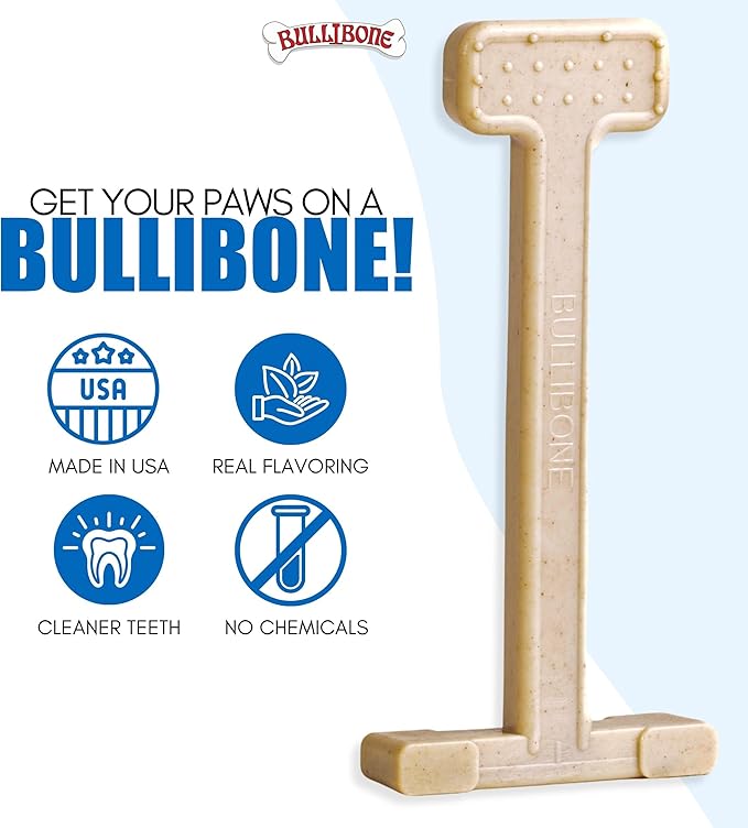 Bullibone Nylon Dog Chew Toy for Aggressive Chewers - Dental Hygiene Bone with Chicken Flavor, Durable Tough Chew Toys for Large Dogs, Indestructible Dog Bone - 3 Pack