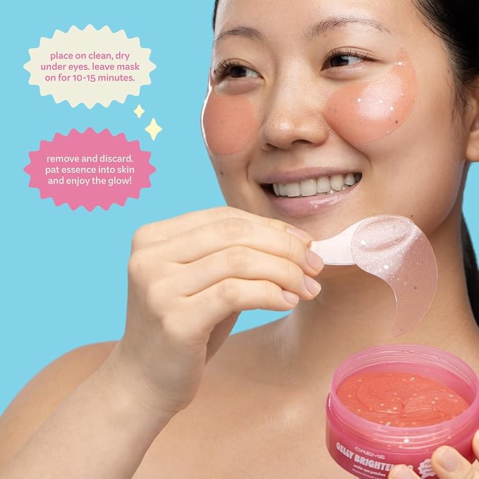 The Crème Shop Gelly Brightening Under Eye Patches, Hydrogel Eye Masks, Hydrating and Depuffing with PDRN & Strawberry Extract, Korean Skin Care, 60 Count (30 Pairs)