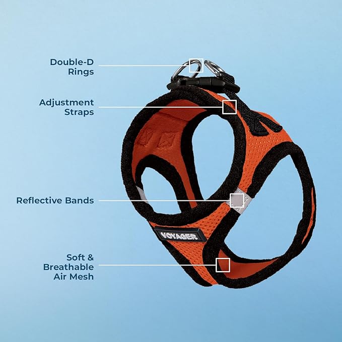 Best Pet Supplies Voyager Step-in Air Harness - All Weather Mesh, Reflective, No Pull Harness for Dogs, Cats - Secure with Hook & Loop Fastener, Buckle, Double D-Rings - Orange/Black Trim, XL