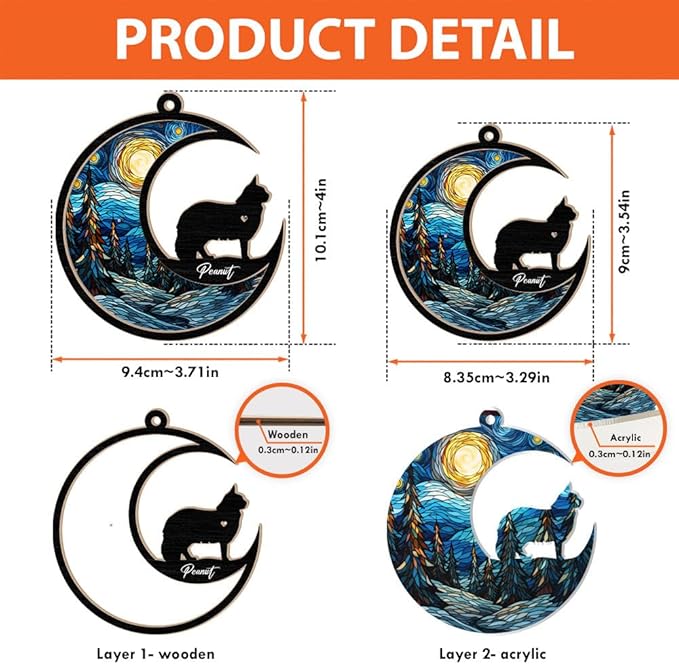 Cat Memorial Suncatcher with Name Date & Breed - Custom Pet Loss Gift, Home Decor