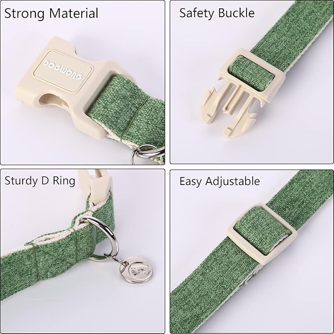 DOGWONG Cotton Hemp Dog Collar, Heavy-Duty Adjustable Soft Natural Fabric Pet Collar for Small to Large Dogs