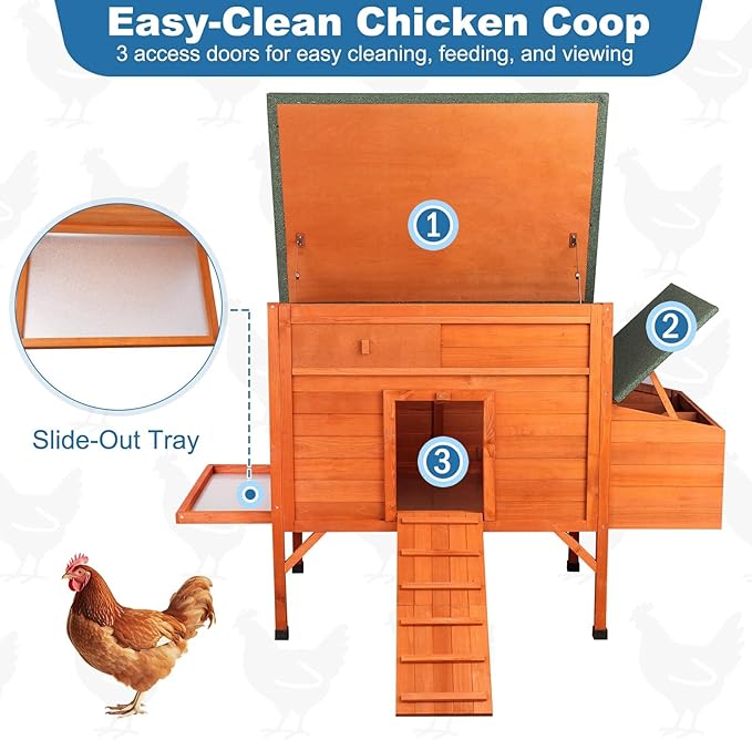 Outdoor Chicken Coop Weatherproof Wooden Hen House Small Animal Pet Hutch with Asphalt Roof Elevated Legs Removable PVC Layer Above Nest Box Pull-Out Tray