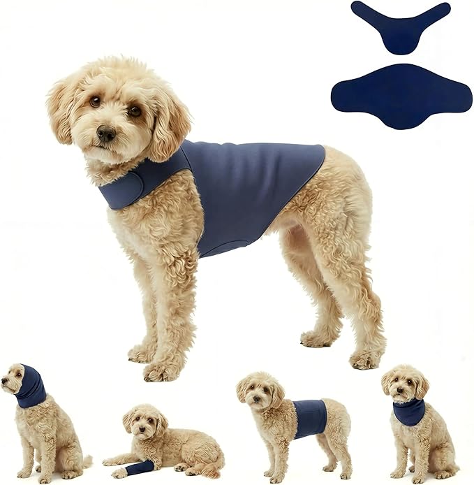DAJIDALI® Modular Dog & Cat Anxiety Jacket, 2-Piece Calming Vest with Detachable Ear Hood, Silent Self-Adhesive Fabric, Thunder Relief & Post-Surgery Recovery Wrap