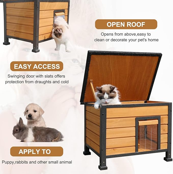 Outdoor Cat House Feral Cat Enclosure Cat Shelter Weatherproof for Winter with Escape Door for Cats/Rabbits//Chicken/Duck/Small Animals