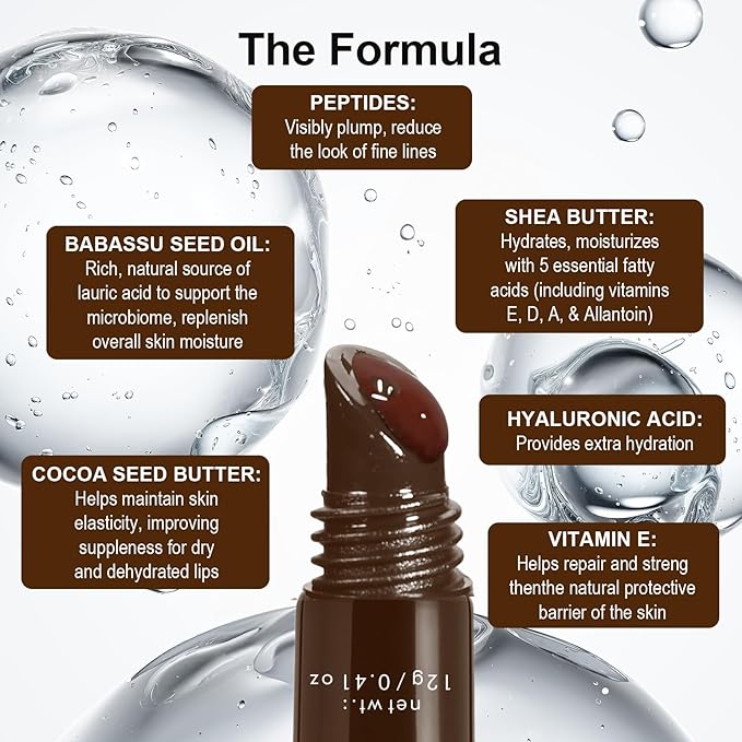 Deep Hydrating Lip Butter Balm - Hydrating Lip Treatment with Glossy Finish, Shea Butter, Vitamin E, Peptides & Hyaluronic Acid - Vegan, Non-Sticky, Lip Care - 2 Pack (Brick Brown-Unsented)