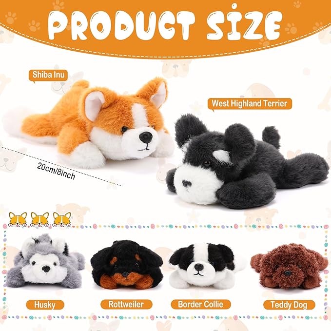 6 Pcs 8 Inch Stuffed Animal Plush Dog Puppy Soft Plush Pillow Toy Fluffy Puppy Set for Kids Girls Dog Theme Party Favor Birthday Baby Room Home Decor(Classic Color,Lovely)