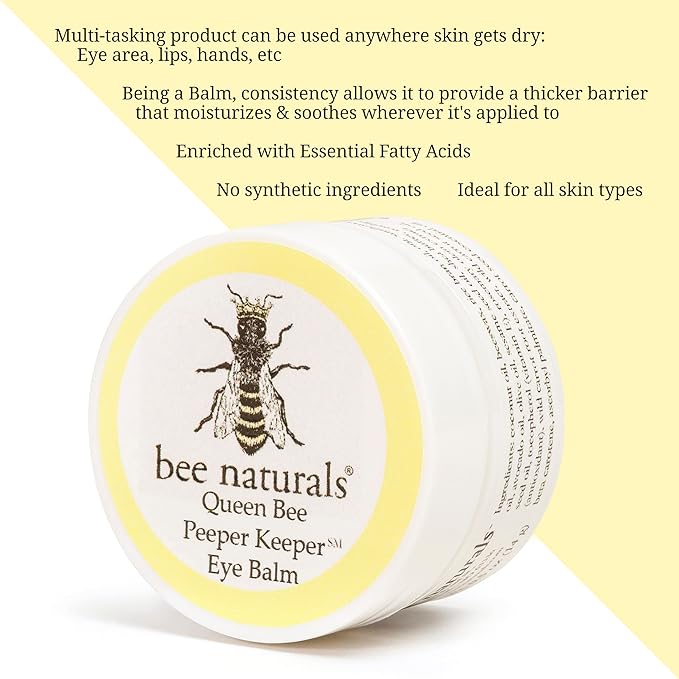 Bee Naturals Queen Bee Best Eye Balm Peeper Keeper - Natural Eye Balm with Vitamin E & 10 Oils - Reduces Crow's Feet, Wrinkles & Fine Lines - Moisturizing Skincare