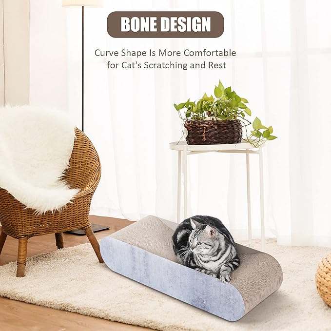 2 in 1 Cat Scratcher Cardboard Lounge Bed, Cat Scratching Post, Durable Board Pads Prevents Furniture Damage,Large (Reversible Grey)