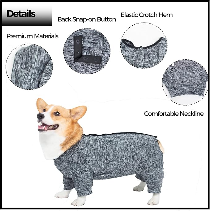 Dog Surgery Recovery Suit, Puppy Cat Onesie for Shedding Skin Disease Wound Protection, Medical Pet Surgical Suit w/Long Sleeve, Dog Pajamas (Black Grey, X-Small)