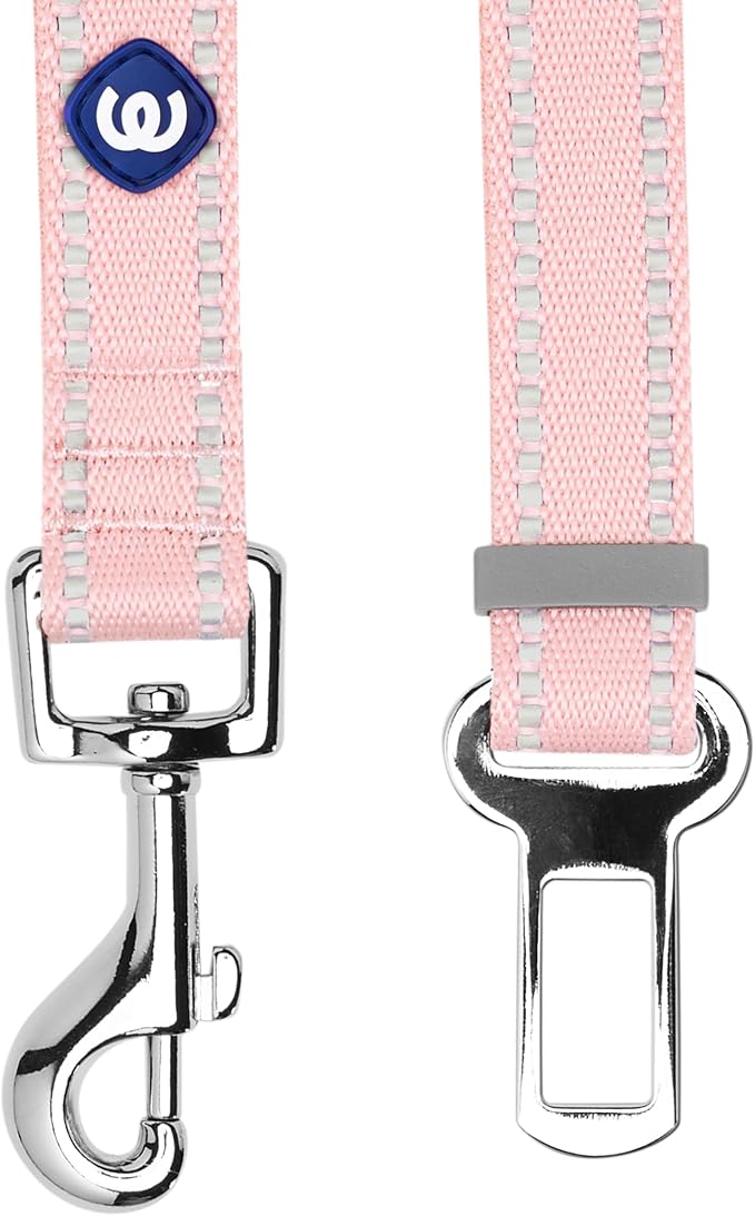 Blueberry Pet Pastel Colored Reflective Dog Harness with Seatbelt Clip – Adjustable No-Pull Pet Vest for Walking and Car Safety, Medium in Baby Pink