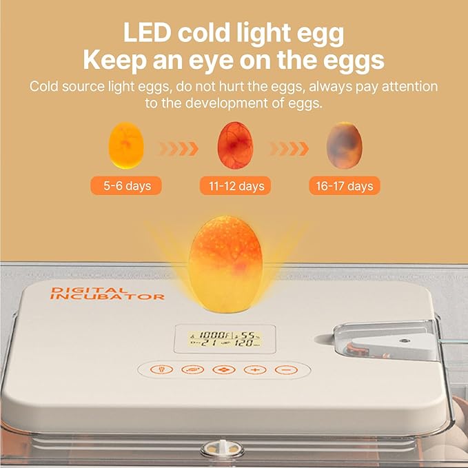 Tissting 56 Eggs Incubator - 3-in-1 with Automatic Egg Turning with External Injection Water Bottle,Household Small Poultry Hatching Machine with Egg Candler Light for Chicken