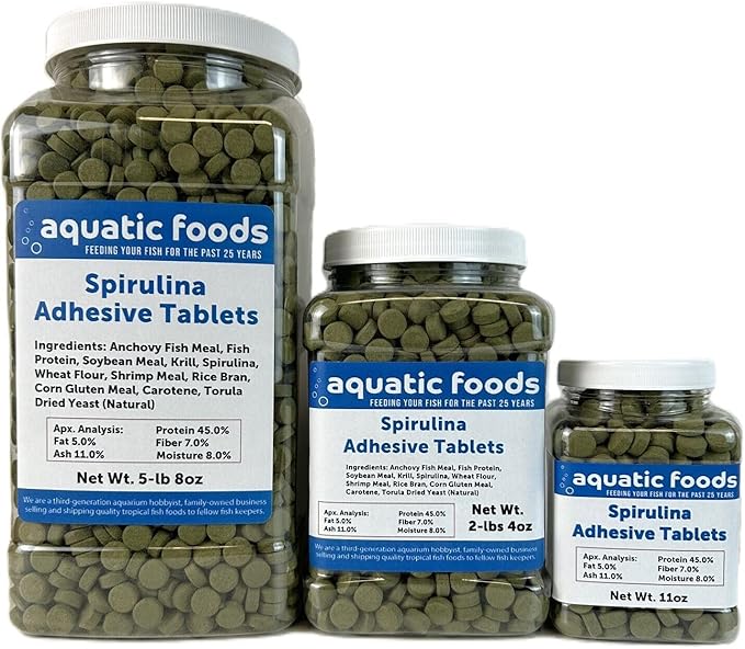 Aquatic Foods Inc. 1/2" x 3/8" Spirulina Glass Sticking Wafers for Tropical & Community Fish Tetras, Guppies, Angel Fish, Cichlids, Goldfish. All Tropical Fish - WL…2-lbs 4oz Jar